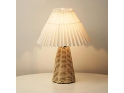 Esta Luminária De Cabeceira Apresenta Cúpula Plissada E Base Trançada, Combinando O Estilo Vintage Com Uma Luz Suave E Aconchegante.