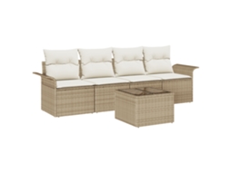 Conjunto 5 Conjunto De Sofá De Jardim Vidaxl Bege Vime Pe (55 X 55 X 37 Cm)