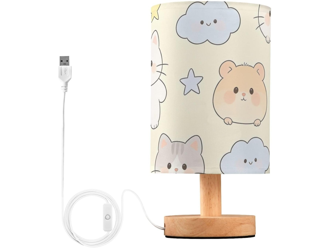 Abajur de mesa pequeno Yuiboo, luz suave, estampa Pocket Buddies, luz noturna para crianças e sala de estar.