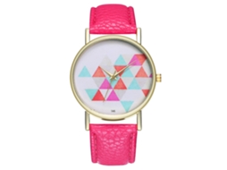 Relógio de quartzo com pulseira de couro PU, unissex, mostrador simples, rosa e vermelho.
