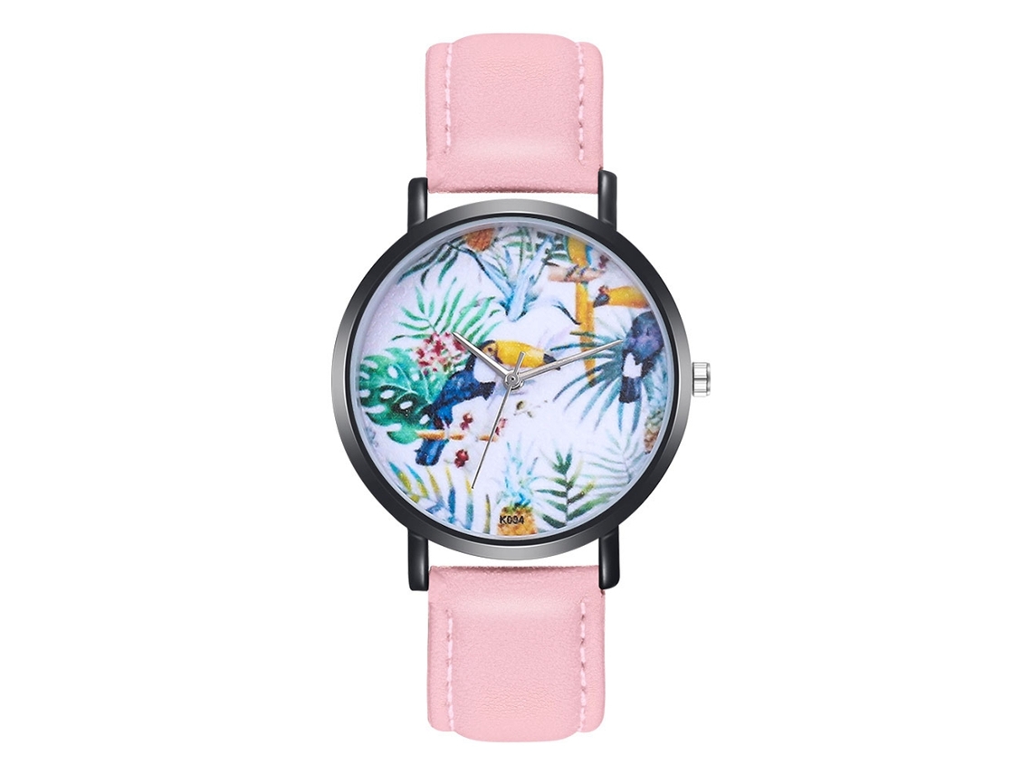 Relógio de Pulso Feminino de Quartzo com Cinto de Couro Pu Casual Rosa Clássico