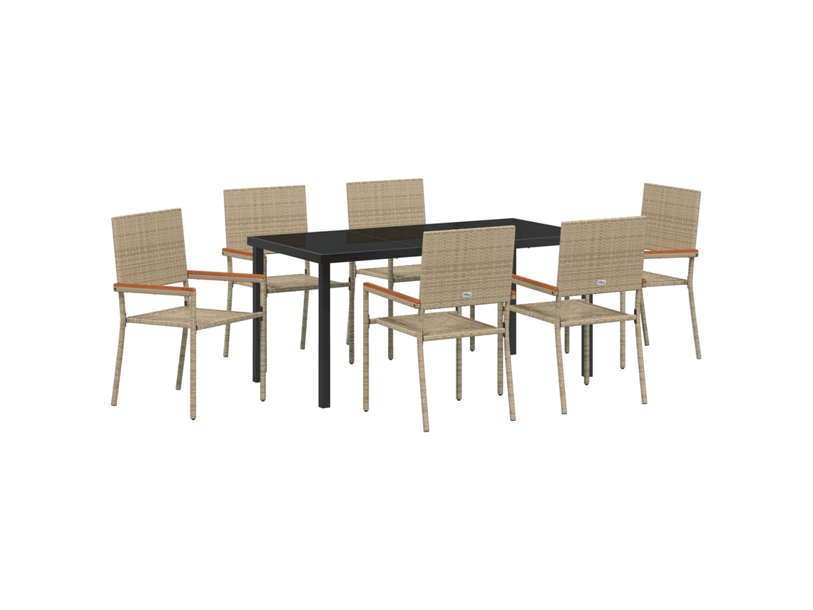 Conjunto 7 De Jantar De Jardim Vidaxl Bege Vime Poliéster