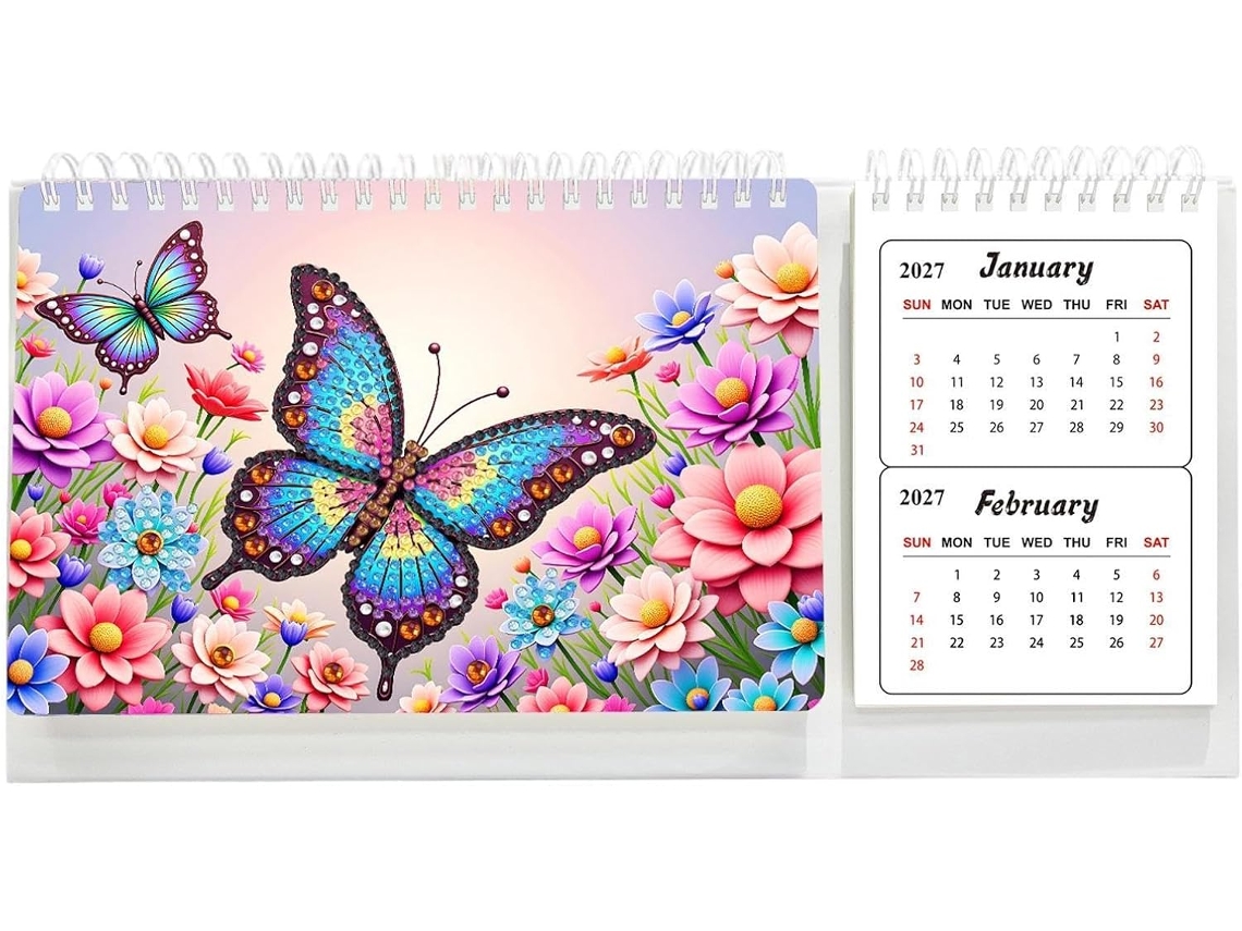 Calendário De Mesa 2027-2028, 24 Meses, Decorativo E Feito À Mão.