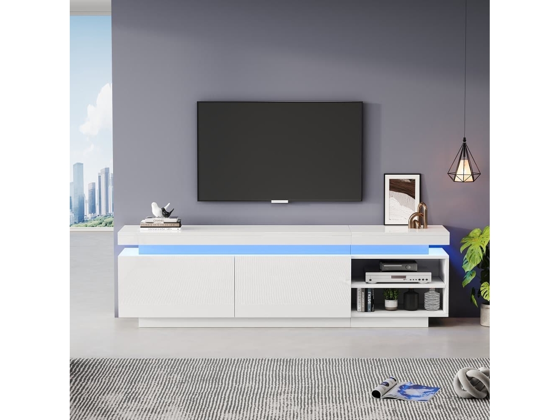 Móvel Tv Brilhante Com Led - 2 Portas E 2 Compartimentos - Branco