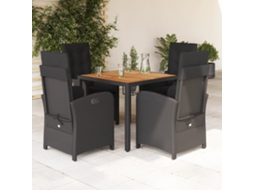 Vidaxl 5 Pcs Conjunto De Jantar P/ Jardim C/ Almofadões Vime Pe Preto