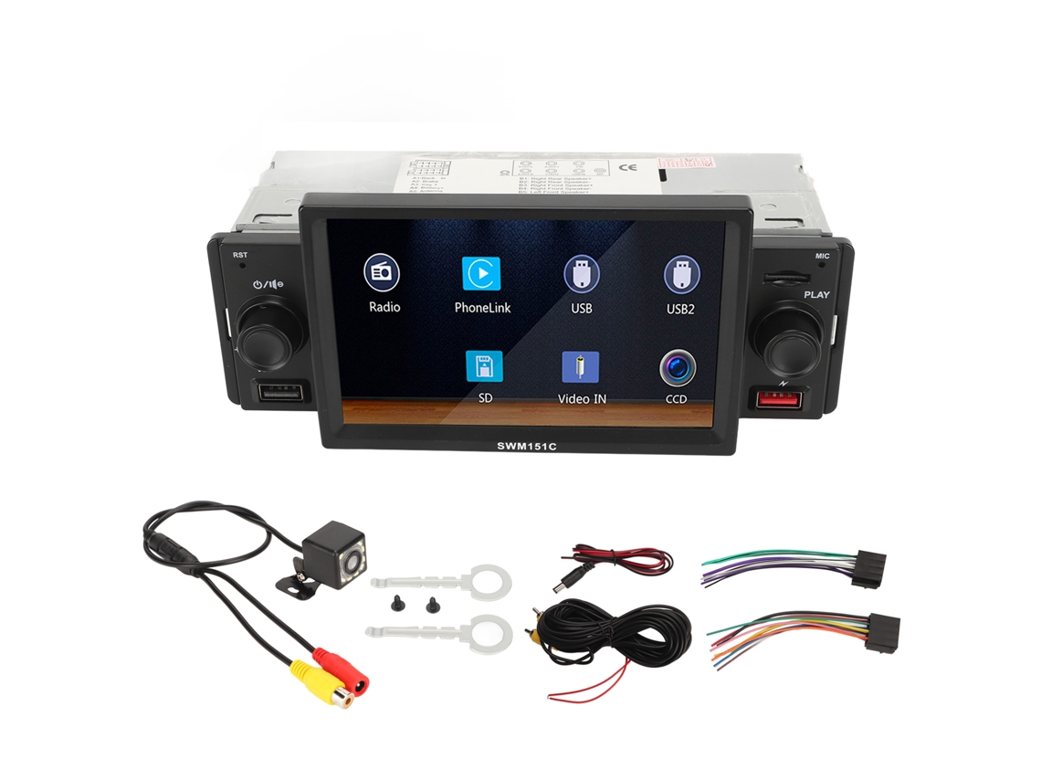 Autorrádio de um só din com tela táctil de 5 polegadas, câmara de visão traseira, Bluetooth 5.1, Mirrorlink e reprodutor MP5 | S/MARCA