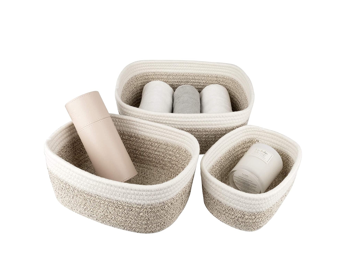 Organizador Cestos Armazenamento Multiuso RNEMITERY Algodão Branco (30x21x15cm)