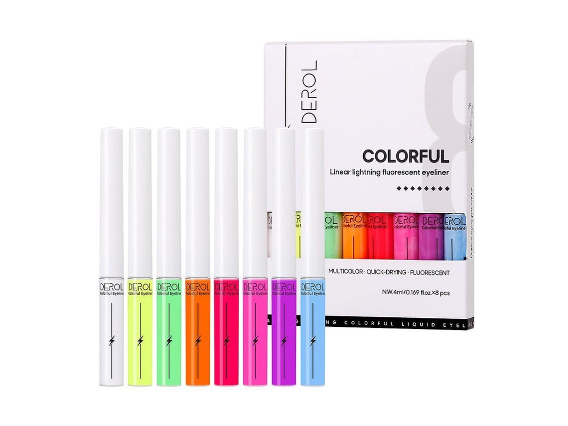Eyeliner Líquido Neon 8 Cores Glow Uv Mate Seca Rápida Solúvel na Água
