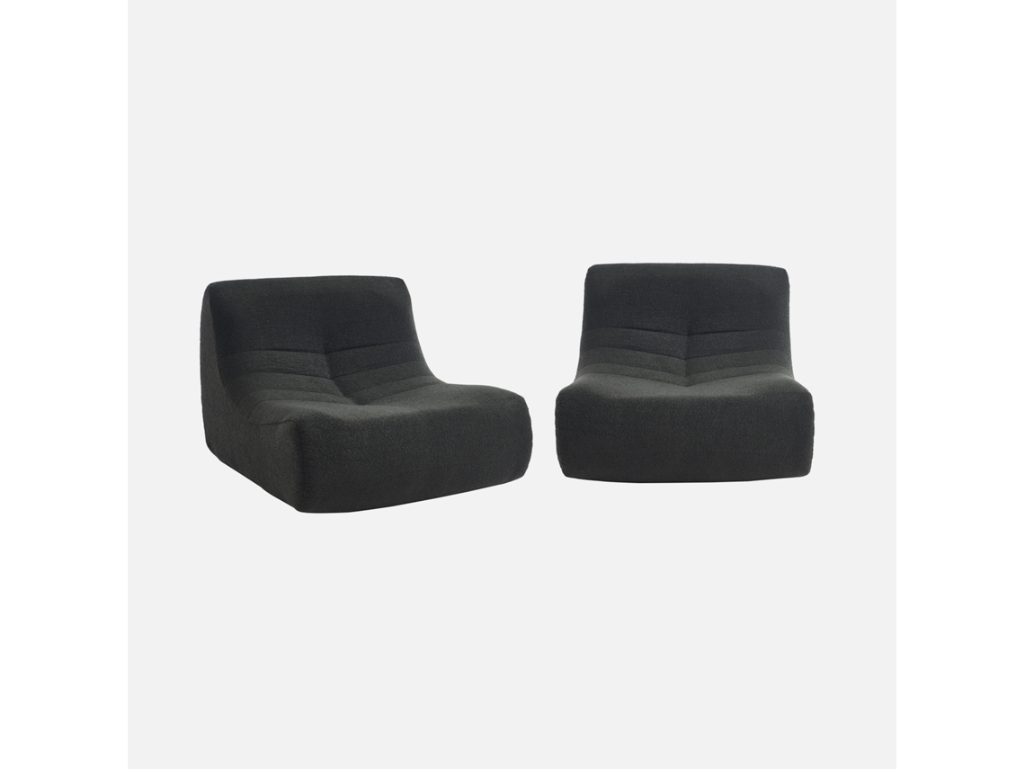 Módulos Para Sofá Modular Em Tecido Bouclé 2 Lugares, Preto