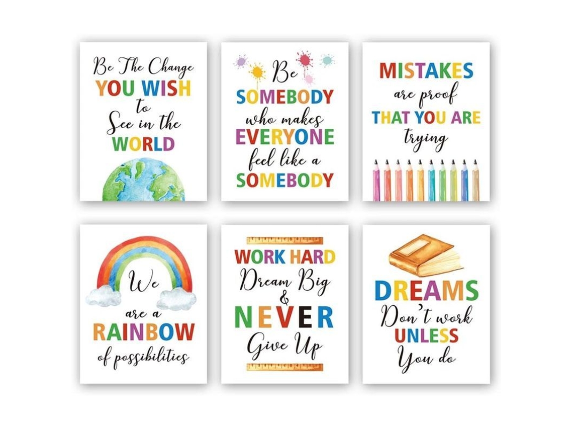 Posters De Frases Inspiradoras, Conjunto De 6 (20x25cm), Arte De Palavras Coloridas Para Crianças, Sem Moldura