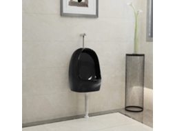 Vidaxl Urinol De Parede Com Válvula De Descarga Cerâmica Preto