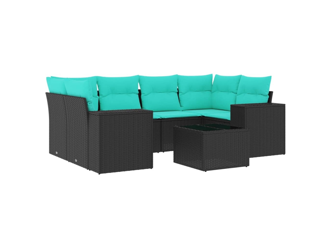 Conjunto de Sofá de Jardim, 7 Peças, Almofadas, Rattan Preto MAISON EXCLUSIVE
