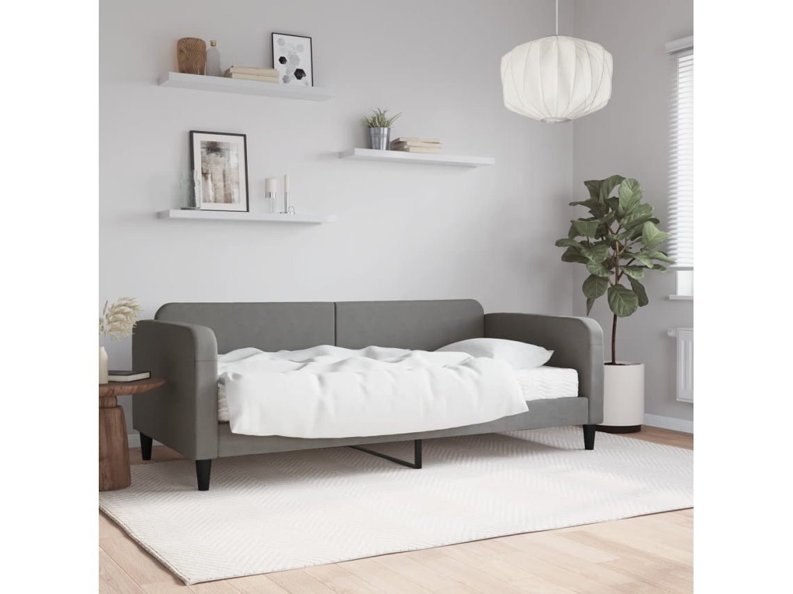 Vidaxl Sofá-cama Com Colchão 90x200 Cm Tecido Cinzento-escuro