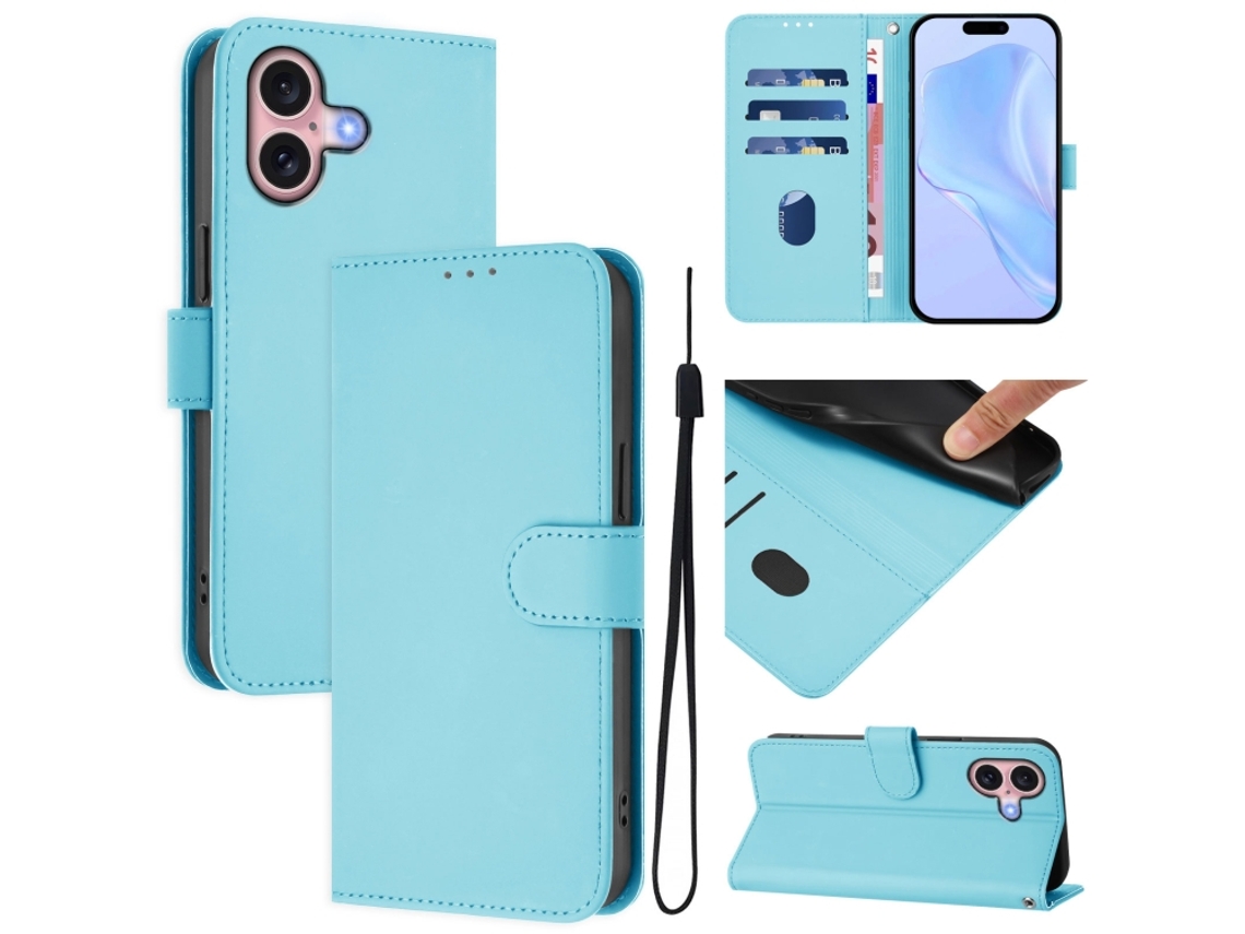 Capa De Couro Sintético Para Iphone 16 - Toque Suave - Cor Sólida - Com Cordão