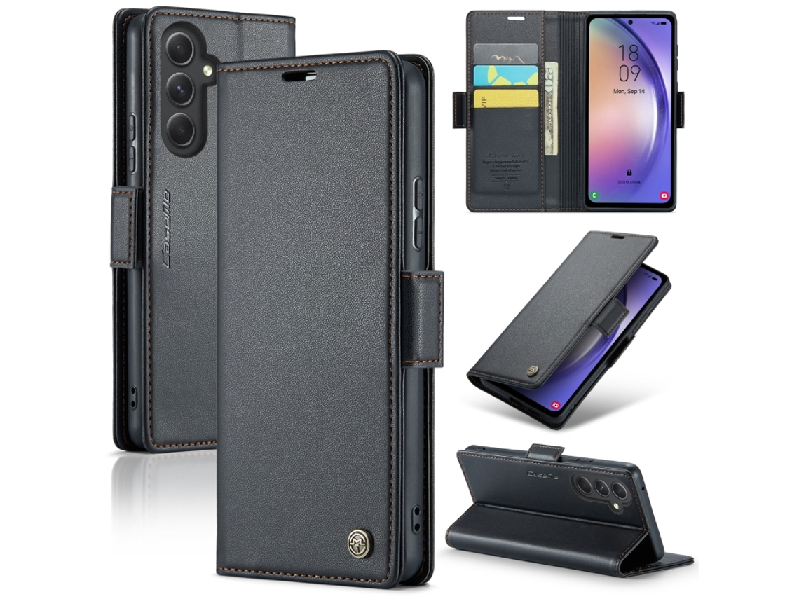 Capa Para Samsung Galaxy A54 5g Borboleta Fivela Litchi Textura De Telefone De Couro Rfid Antirroubo Preta