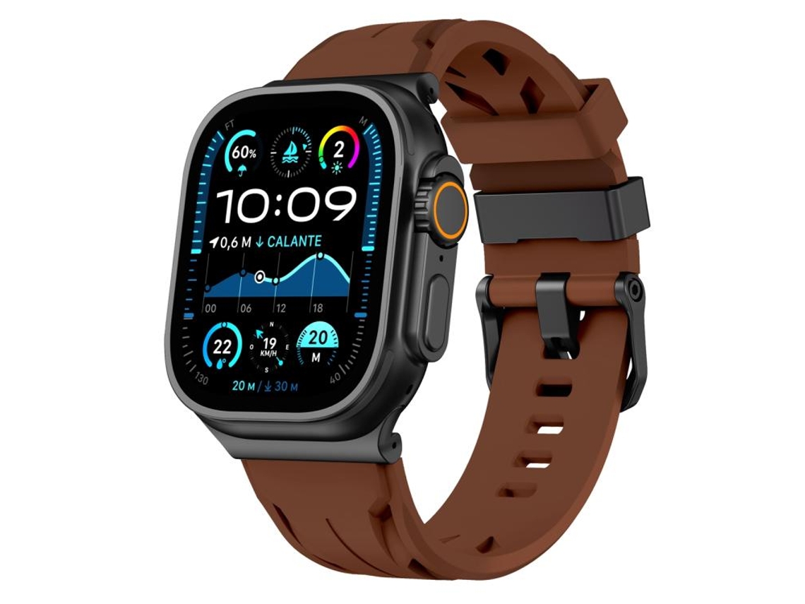 Bracelete para Apple Watch 42/41/40/38mm Silicone Preta com Fivela de Pino Marrom XIAOMOYU