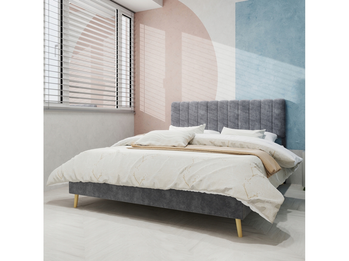 Cama De Casal Arhatreya Acolchoada Com Cabeceira Baixa (160x200 Cm Cinza)