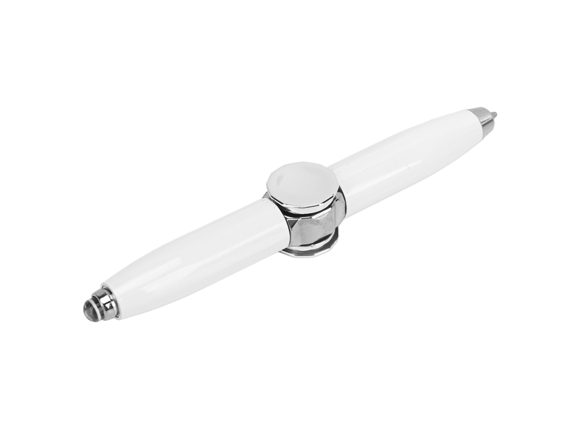 Yncm-caneta Esferográfica Giro Luminosa De Metal Branca Anti-estresse