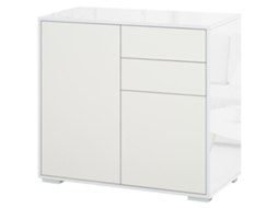 Aparador 79x36x74cm Branco Brilhante, 2 Portas e 2 Gavetas, Prateleira Ajustável para Cozinha, Quarto e Sala de Estar. Ge