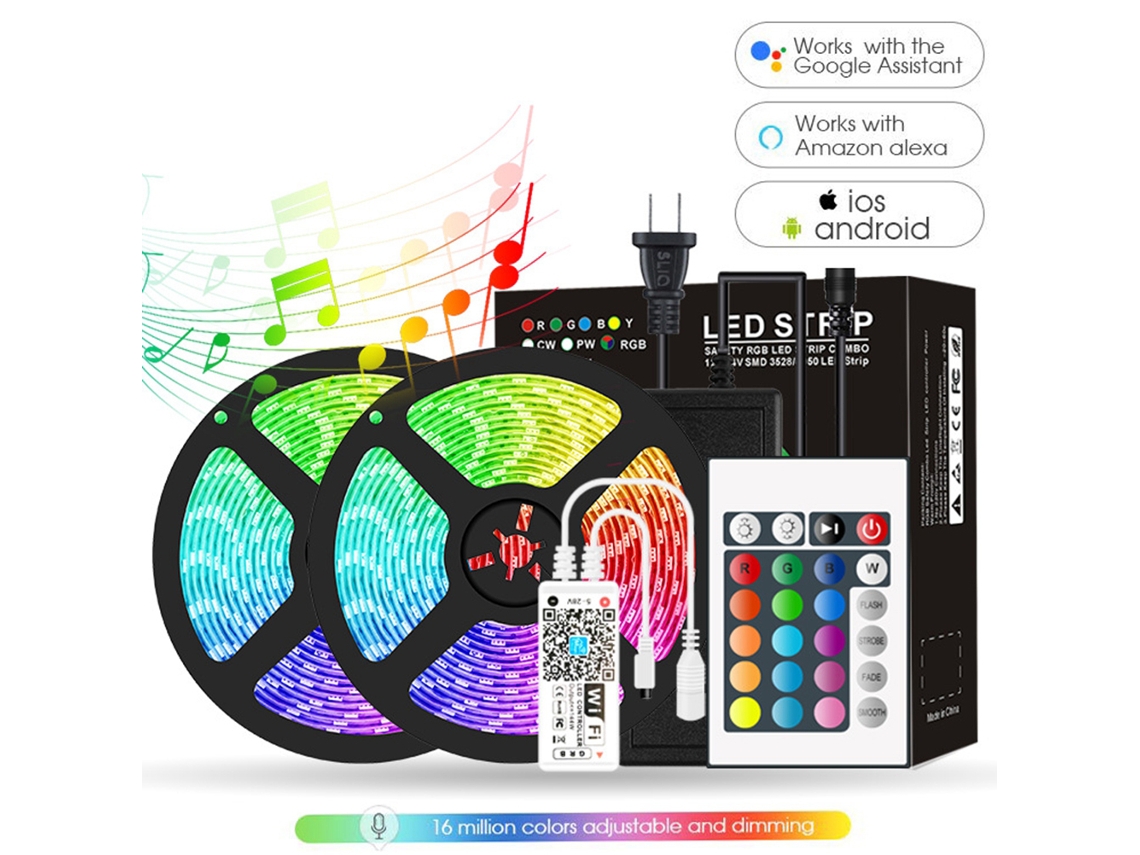 Rebe-tiras Led Rgb Wifi Controláveis, Luzes Reguláveis, Sincronização Com Música, 10m