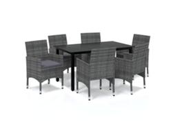Maison Exclusive - 7 Pcs Conjunto De Jantar P/ Jardim C/ Almofadões Vime Pe Cinza
