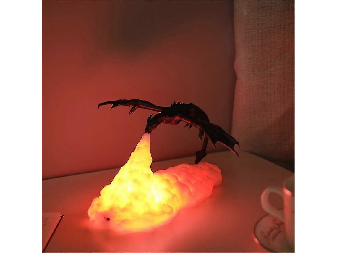 Luminária Noturna Dragão 3d Que Cospe Fogo, Luminária Dinossauro com Chamas Impressa em 3d, Luz Ambiente Recarregável Via Usb, F BRILVIBERA