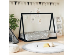 Vidaxl Estrutura De Cama Infantil 80x160 Cm Pinho Maciço Preto