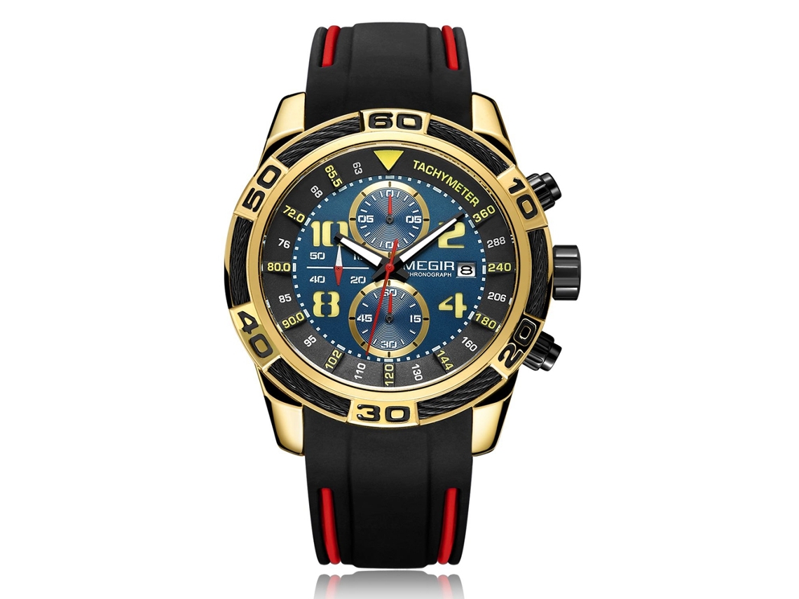 Reloj De Cuarzo Simple Y Fashionable Multifuncional Para Hombre (oro+dial Azul)