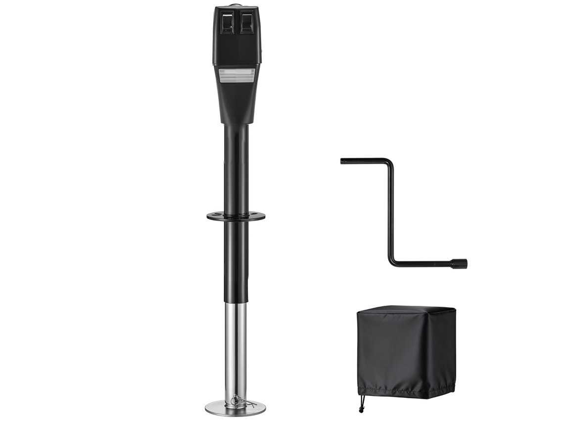 Macaco de Reboque Elétrico com Carga 2268 Kg, Motor 12 V Cc, para Capa Protetora e Luz Led Caravanas, Autocaravanas Veículos Recreativos, Cor Preta