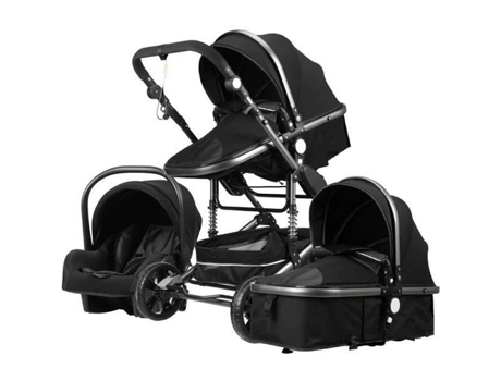 Carrinho De Bebê Combinado Trio Pack 3 Em 1 Preto Arg Chassi Alto Com Amortecimento Dobrável Cadeira Auto Reversível Rodas Inquebráveis Luxcar