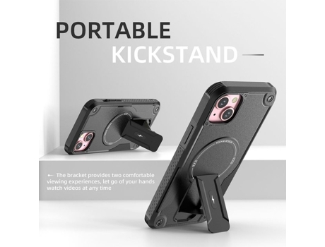 Capa Magsafe Iphone 15 Plus Com Suporte, Carregamento Sem Fio, Proteção Antichoque, Dupla Camada Pctpu E Cantos Reforçados