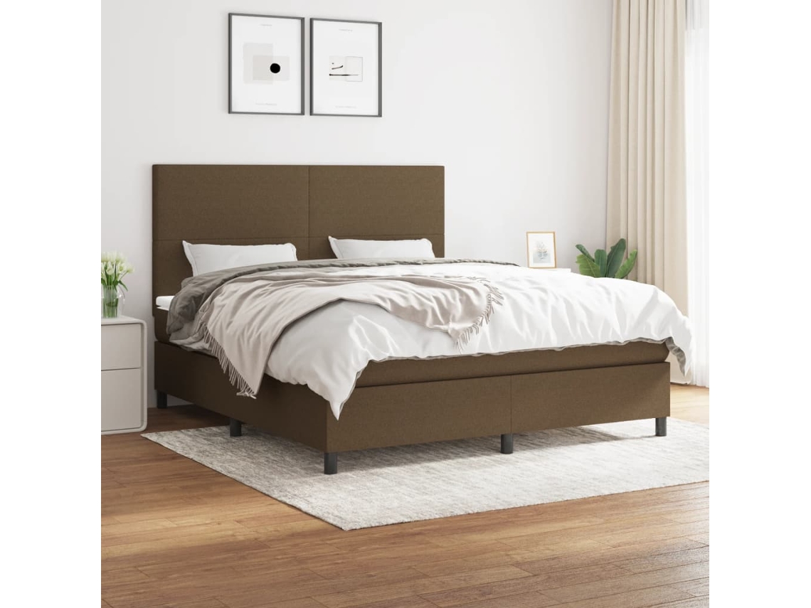 Cama Com Molas/colchão 160x200 Cm Tecido Castanho-escuro