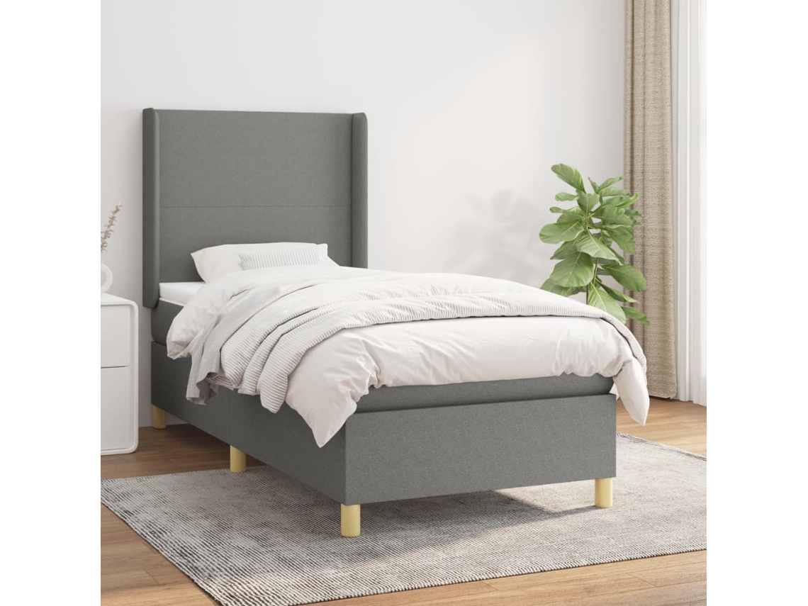 Cama Com Molas/colchão 90x200 Cm Tecido Cinzento-escuro