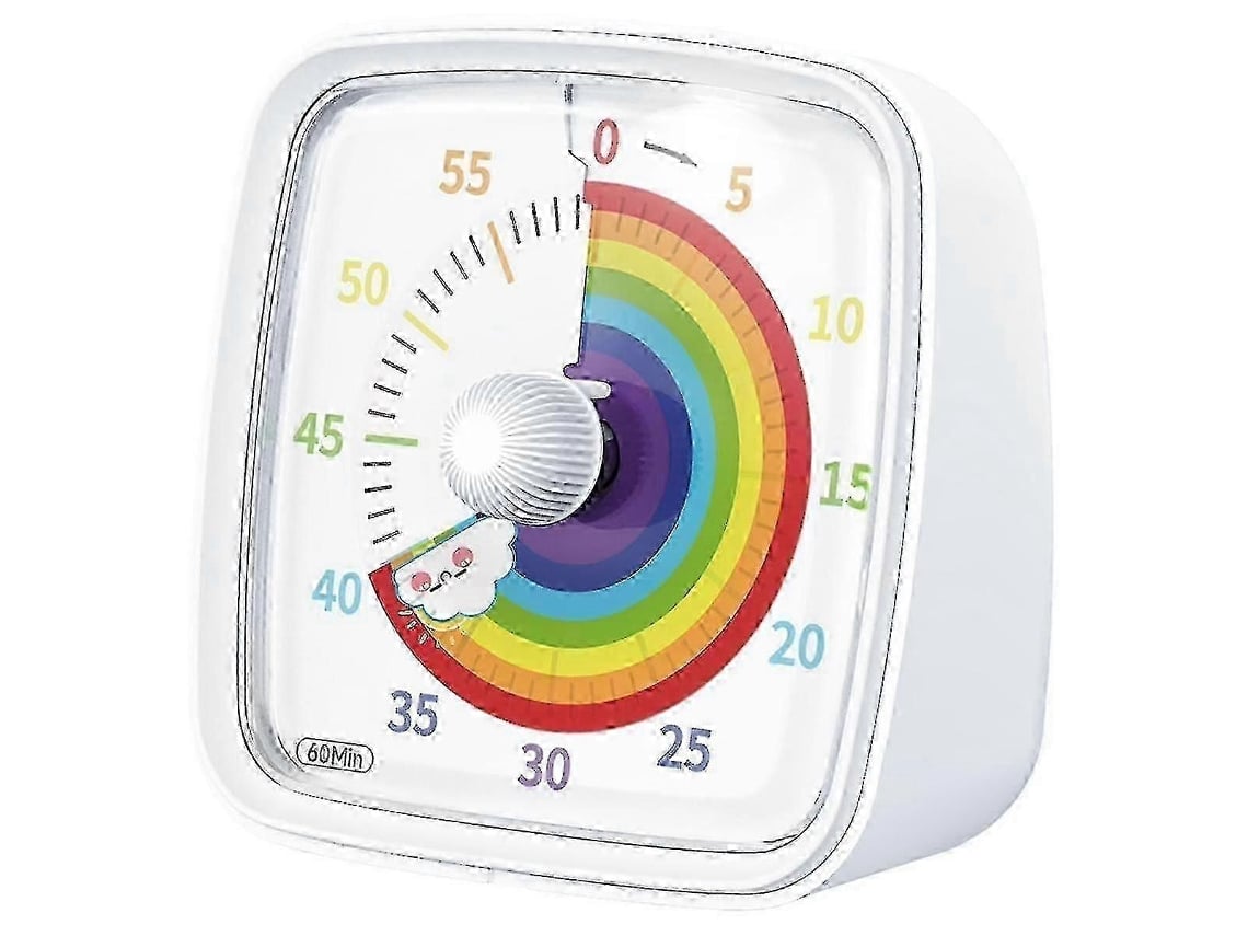 60-minute Visual Timer With Night Light, Countdown Timer,pomodoro Timer With Rainbow Pattern For Kids And Adults White