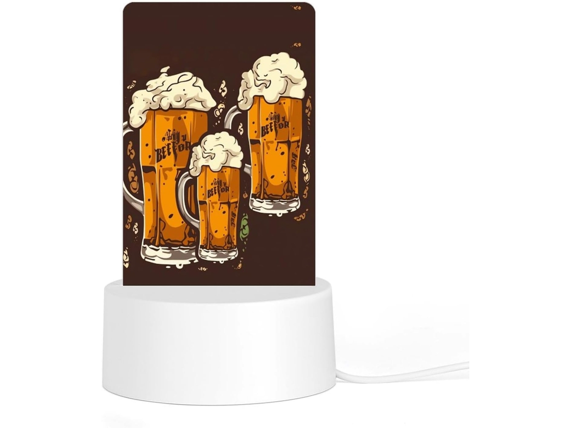 Luminária Noturna de Acrílico com Base, Estampa de Cerveja, Luz Noturna de LED para Quarto, Banheiro, Corredor, Presente