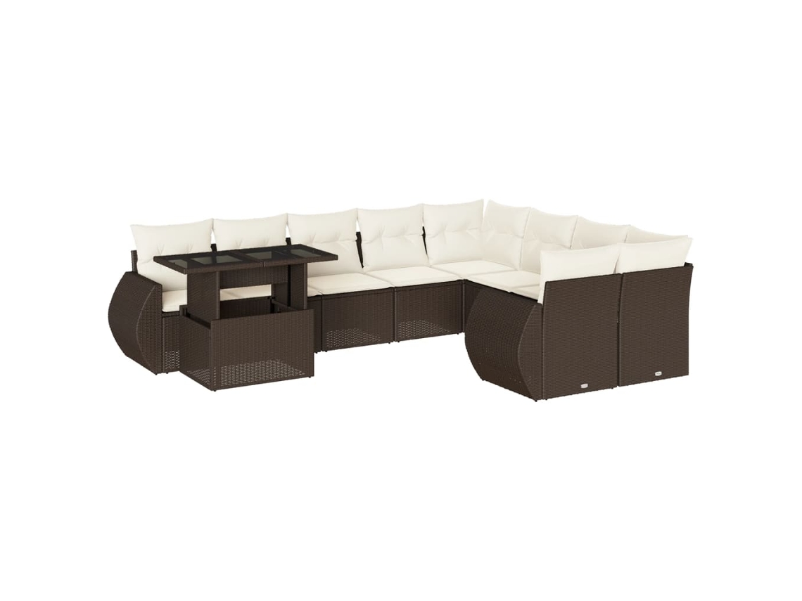 Conjunto de 10 Sofás Jardim com Almofadões Vime Pe Castanho MAISON EXCLUSIVE (10 pcs)