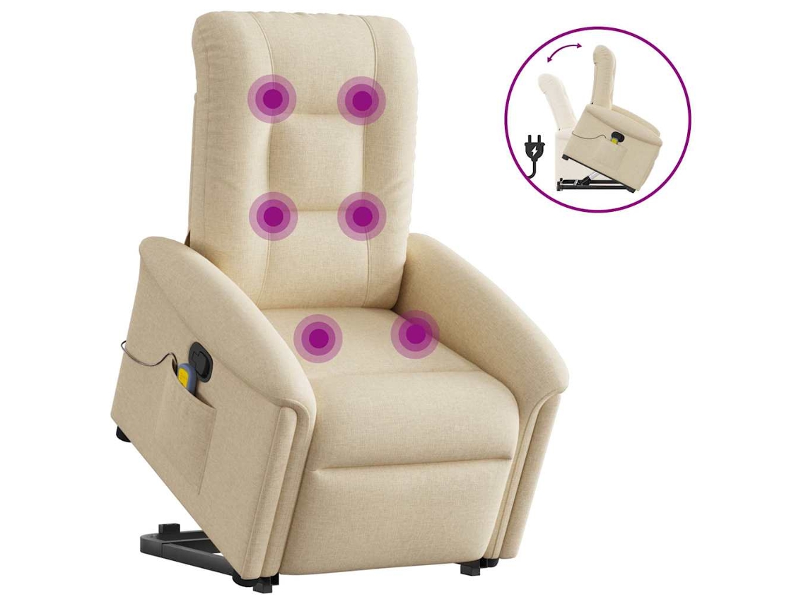 Poltrona elevatória de massagens tecido cor creme
