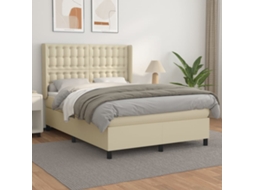Vidaxl Cama Com Molas/colchão 140x190 Cm Couro Artificial Cor Creme