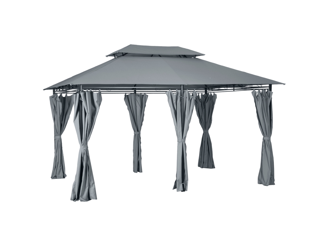 Gazebo de jardim MDUG estilo colonial, telhado duplo, painéis laterais removíveis, 3x4x2,8m