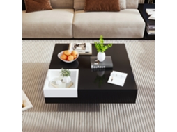 Mesa De Centro Moderna Branco E Preto Com Led E Compartimento Removível, Perfeita Como Mesa De Apoio Para Sala De Estar Bga Store