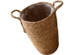 Cesto de Armazenamento em Palha Trançada com Design Elegante e Função de Otimização de Espaço para Plantas em Varanda CHABERLU