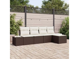 Vidaxl Conjunto de Sofá de Jardim 5 Pcs Marrom e Creme Vime Pe