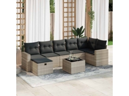 Vidaxl 8 Pcs Conj. Sofás Jardim C/ Almofadões Vime Pe Cinzento-claro