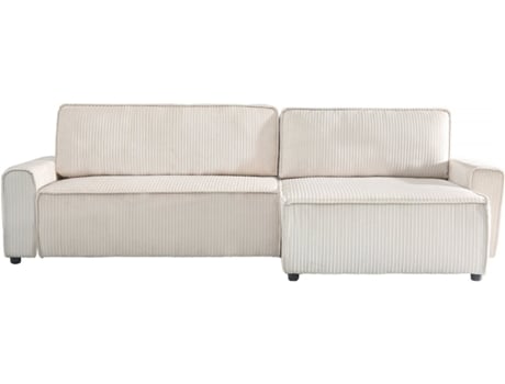 Sofá esquinero convertible y reversible de pana ''Montaigne'' - 3 plazas - Beige (282 x 153 x 93 cm)