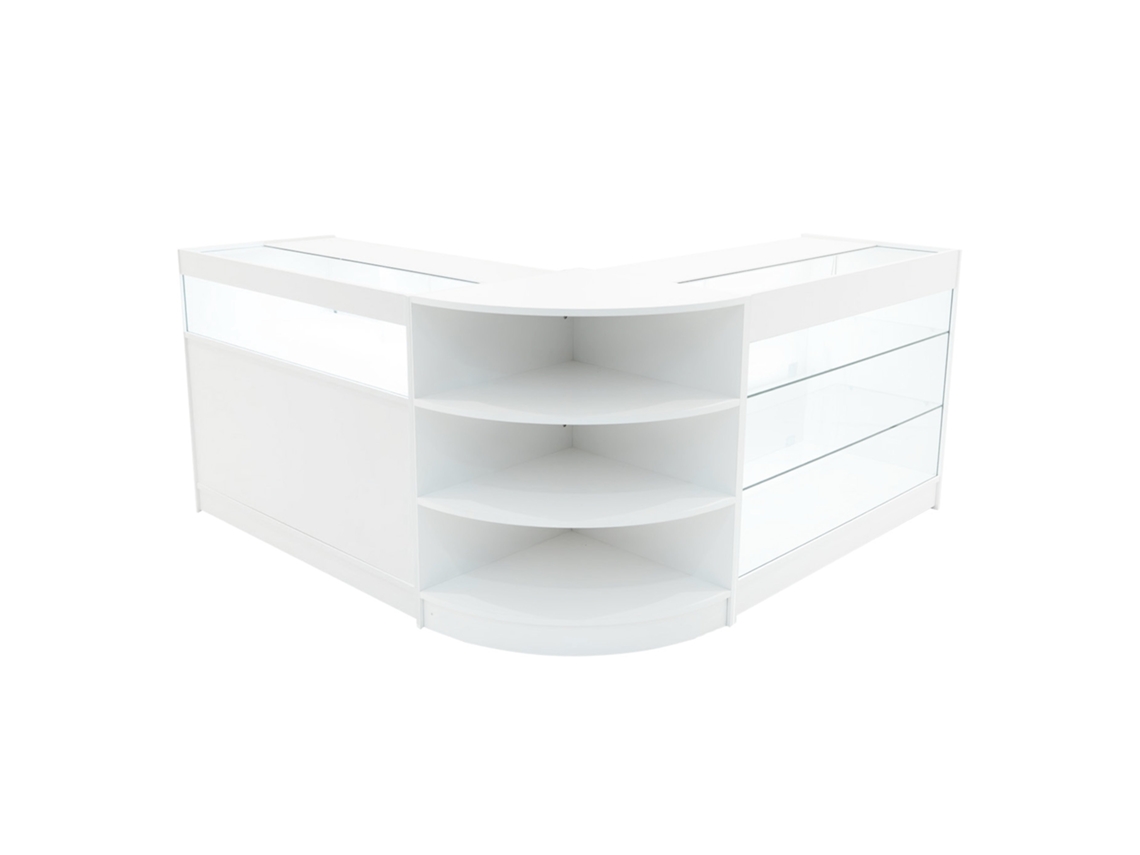 Conjunto de Balcões Comerciais MonsterShop Demeter, Branco, K1200B1200LM60, MDF e Vidro Temperado