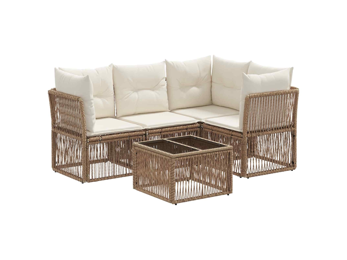 Vidaxl Conjunto De Sofá De Jardim 5 Pcs Bege Vime Pe