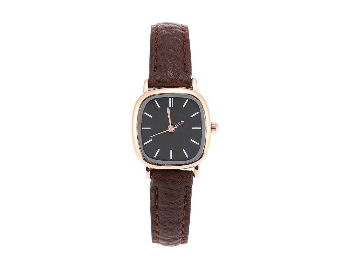 Relógio Analógico de Quartzo Feminino Pulseira Pu Mostrador Preto Design Clássico