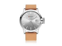Relógio masculino de quartzo à prova d'água com pulseira de couro PU, estilo executivo, branco.
