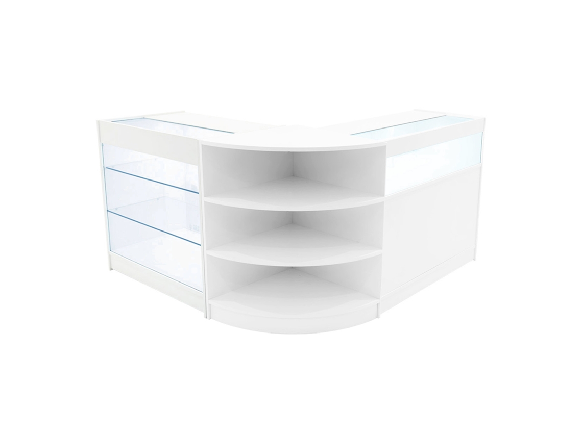 Conjunto de Balcões Comerciais MonsterShop Demeter, Branco, K900B900LM60, MDF e Vidro Temperado