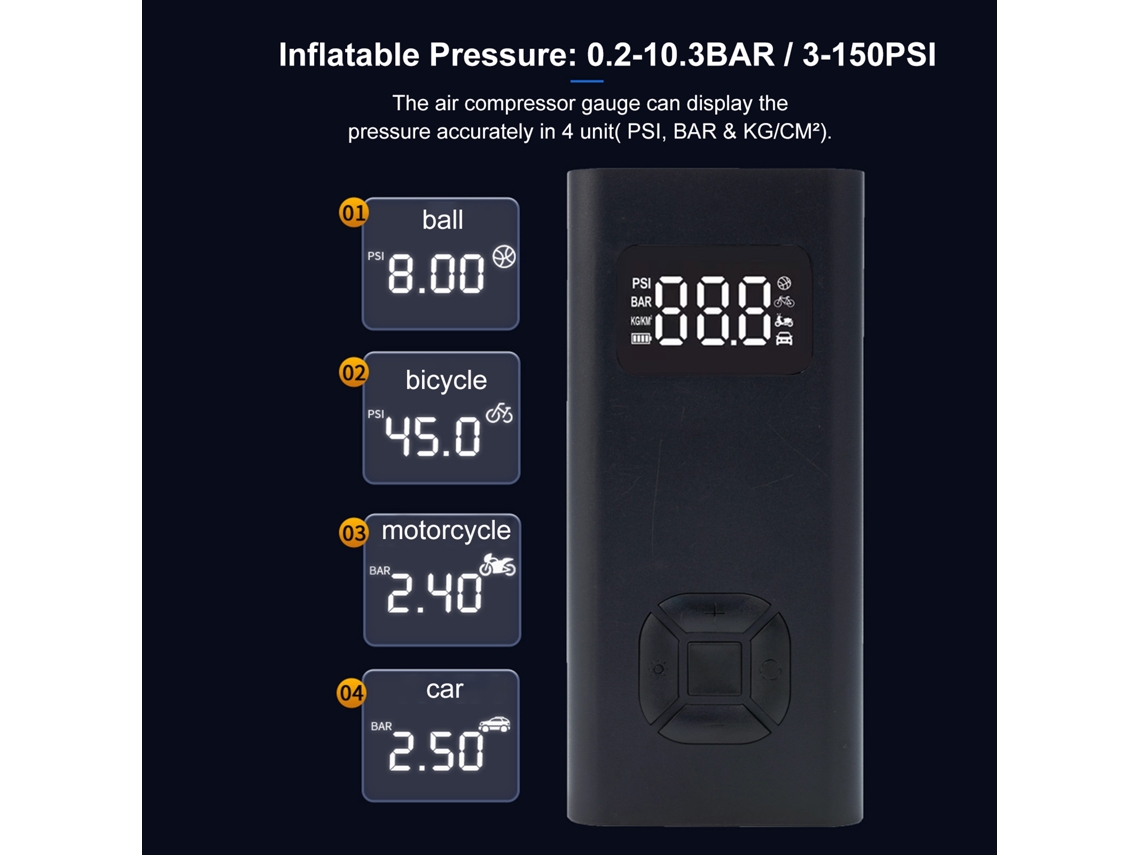 Compressor De Ar Portátil 150psi Com Manômetro Digital E Luz Led